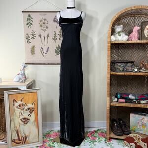Vintage 90s Y2k Velvet Rhinestone Formal Dress Sexy Old Money Hollywood Glam S